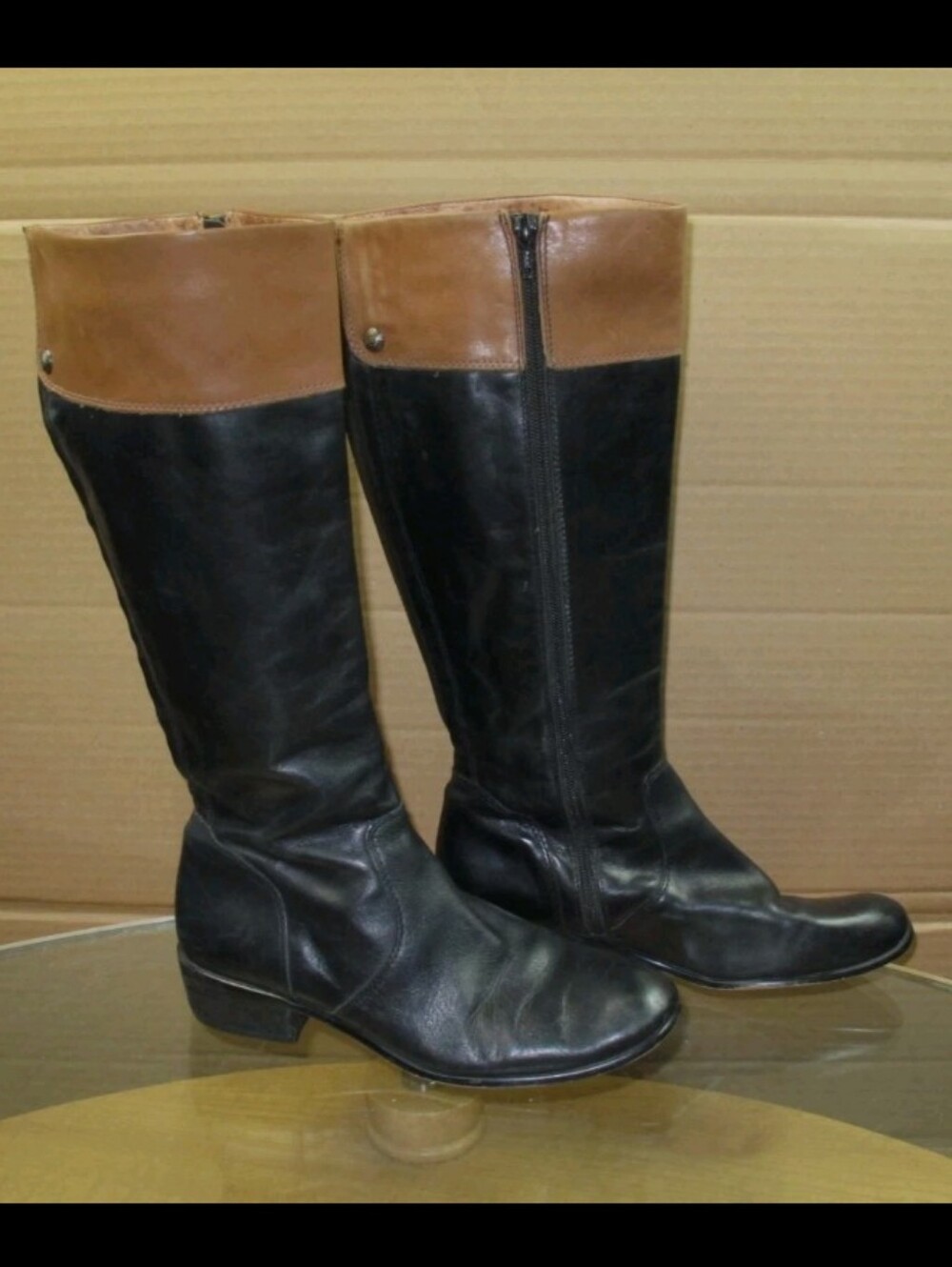 Corso Como Knee High Boots Women's Black Leather Tan Top Size 7.5 M